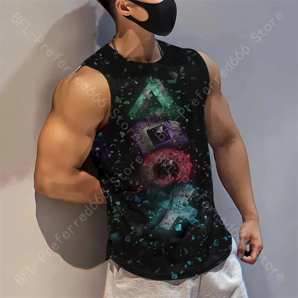 Summer Men Gym Tank Tops Mesh Running Sport Fitness Sleeveless Shirt Smile 3D Printed Vintage Quick Dry Singlets Men's Clothing