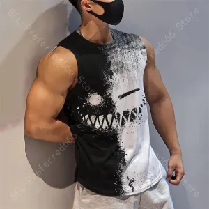 Summer Men Gym Tank Tops Mesh Running Sport Fitness Sleeveless Shirt Smile 3D Printed Vintage Quick Dry Singlets Men's Clothing