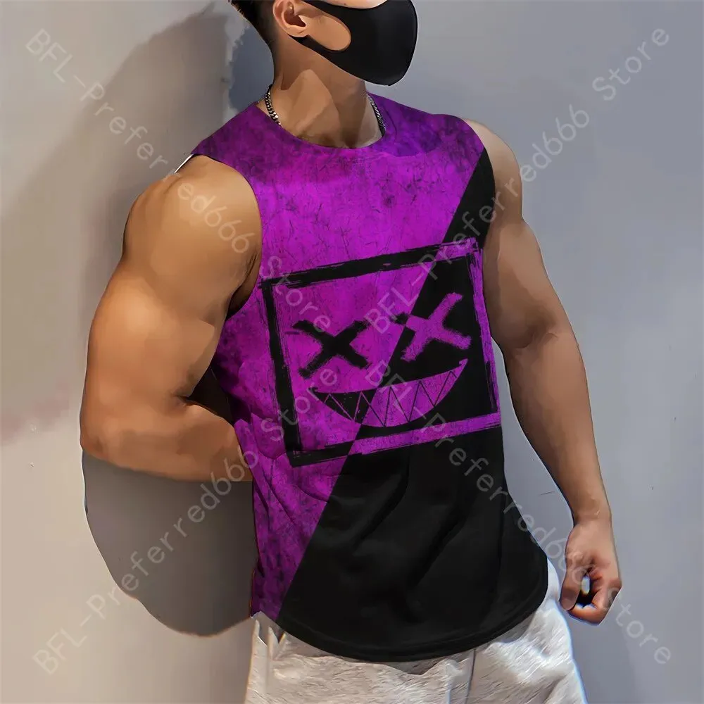Summer Men Gym Tank Tops Mesh Running Sport Fitness Sleeveless Shirt Smile 3D Printed Vintage Quick Dry Singlets Men's Clothing
