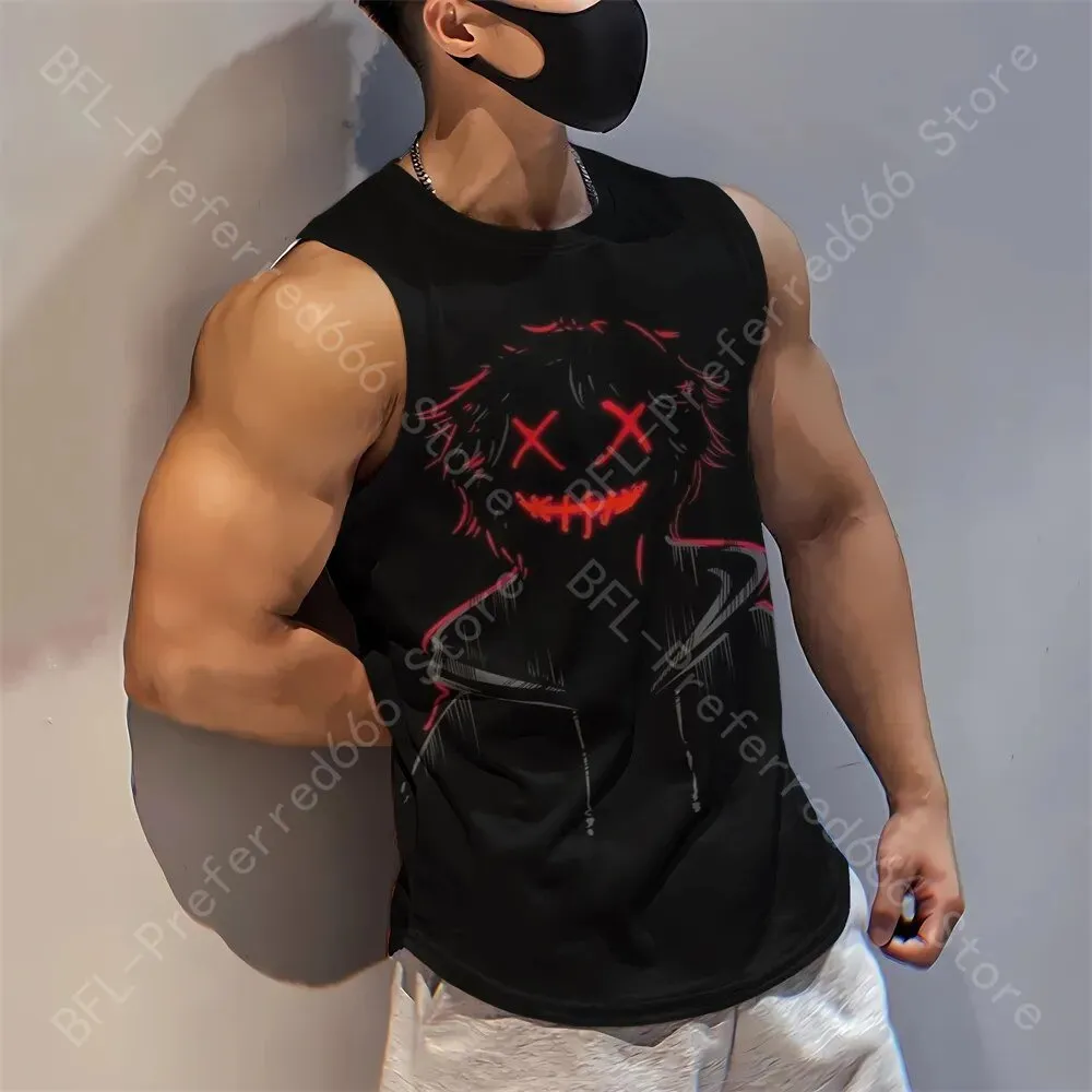 Summer Men Gym Tank Tops Mesh Running Sport Fitness Sleeveless Shirt Smile 3D Printed Vintage Quick Dry Singlets Men's Clothing