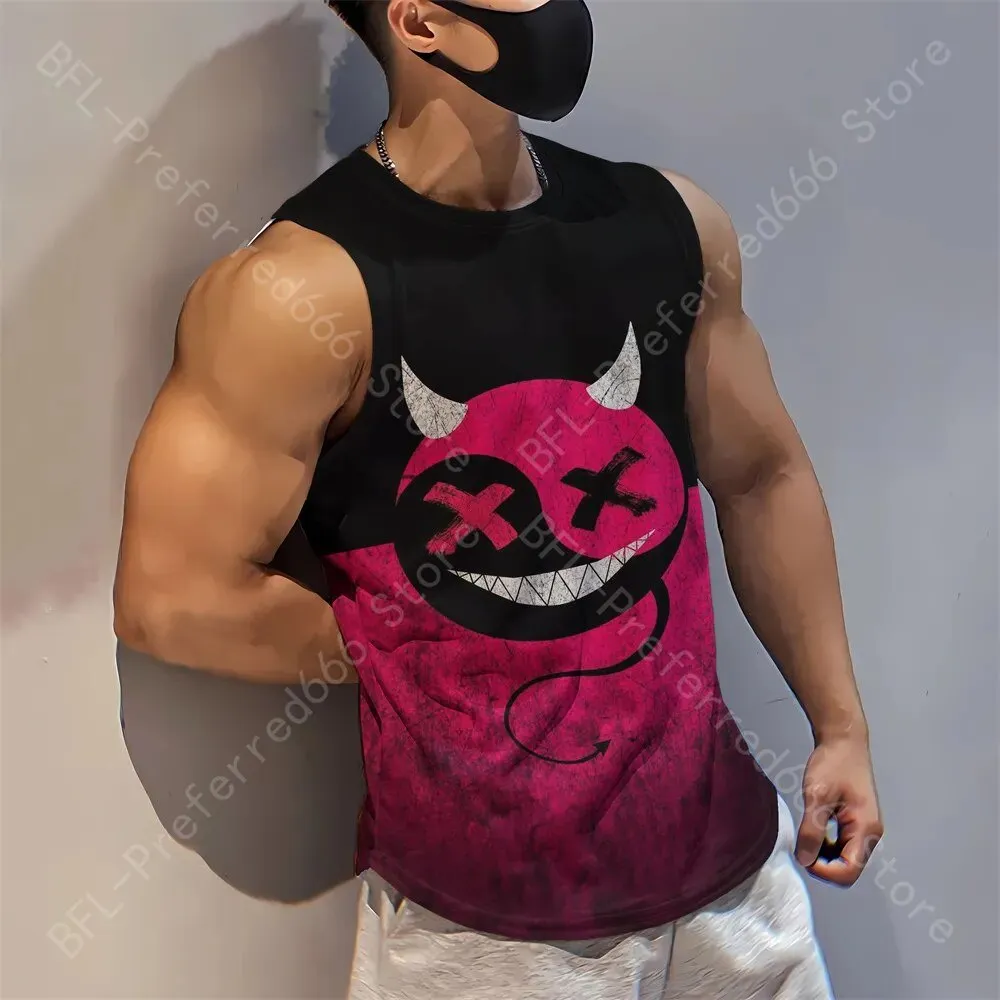 Summer Men Gym Tank Tops Mesh Running Sport Fitness Sleeveless Shirt Smile 3D Printed Vintage Quick Dry Singlets Men's Clothing