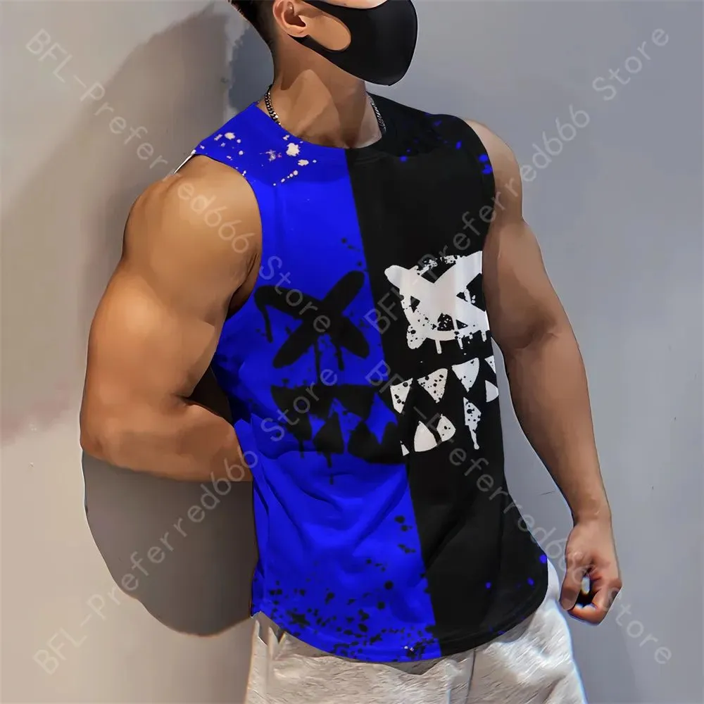 Summer Men Gym Tank Tops Mesh Running Sport Fitness Sleeveless Shirt Smile 3D Printed Vintage Quick Dry Singlets Men's Clothing