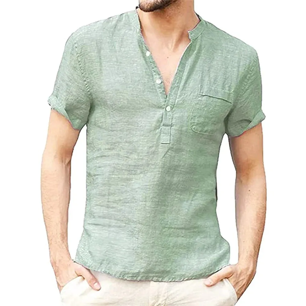 Summer Men's Cotton Linen Short-Sleeved T-shirt