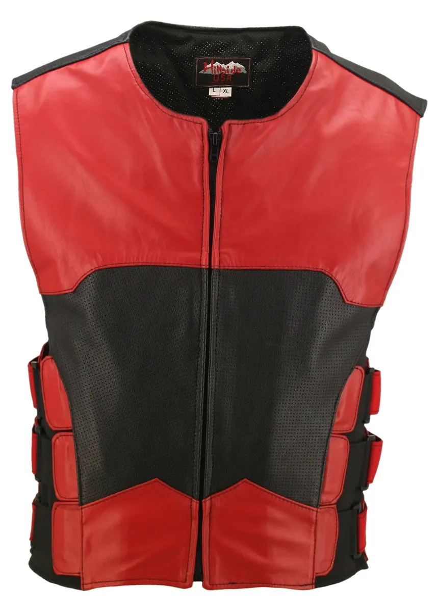 The Interceptor Ventilated Leather Vest Red/Black (Custom-Made)