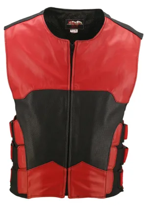 The Interceptor Ventilated Leather Vest Red/Black (Custom-Made)
