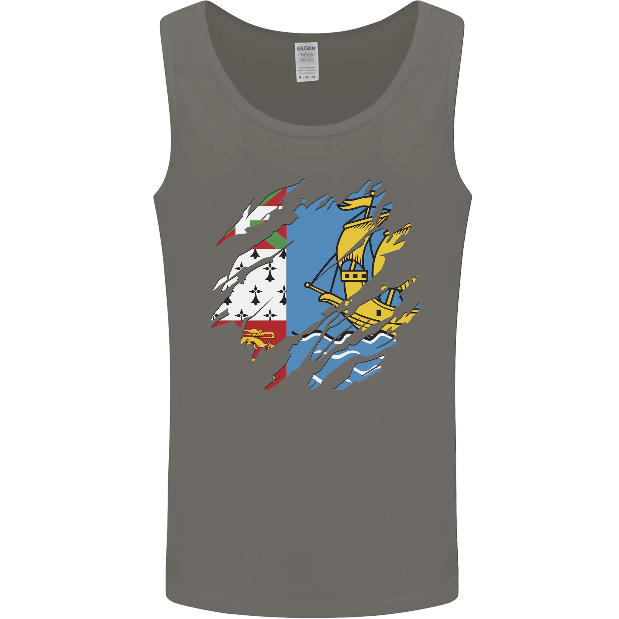 Torn Flag Saint Pierre and Miquelon Mens Vest Tank Top