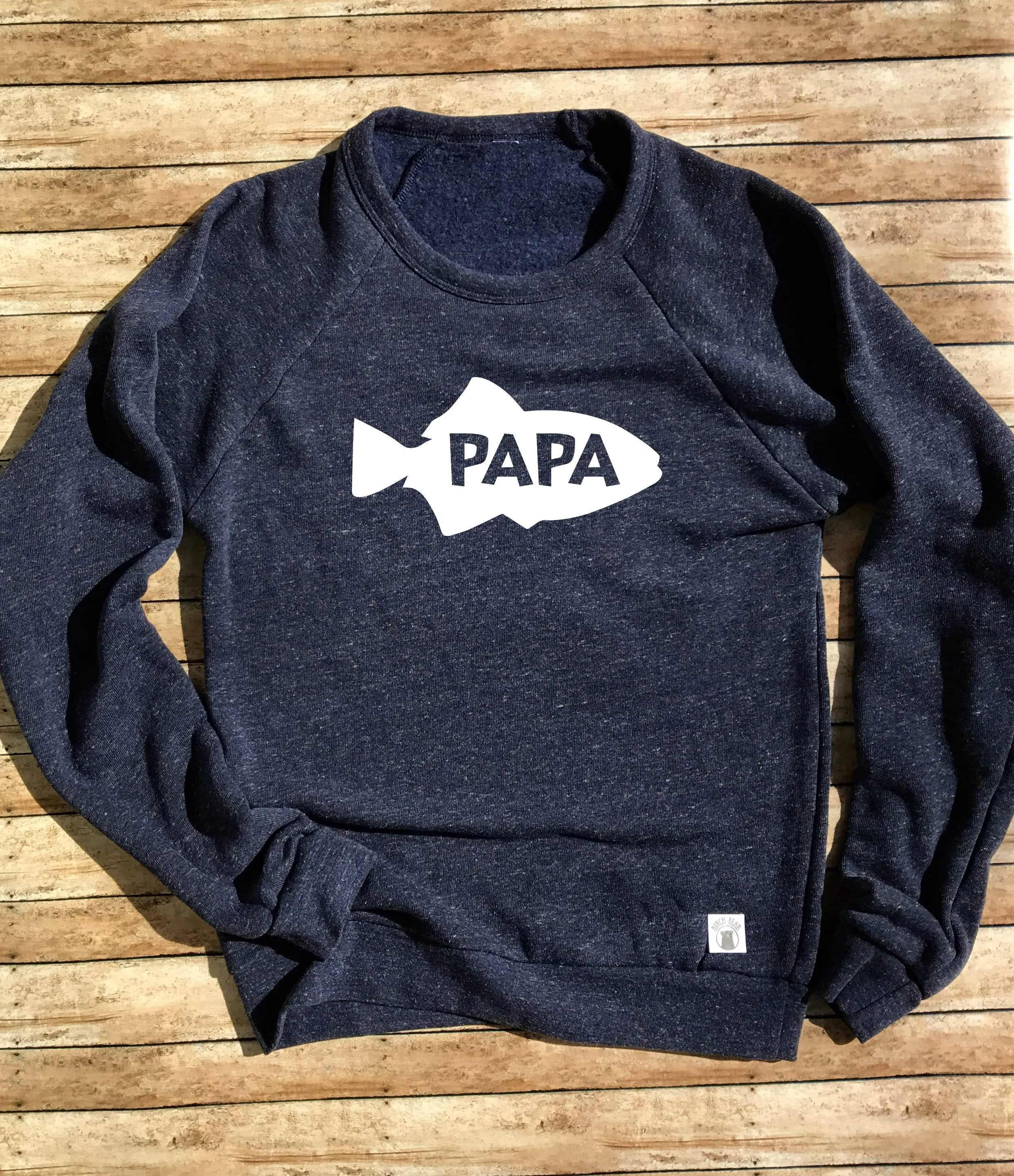 Tri-Blend Crew Neck Sweatshirt Unisex - Papa Fish - Grandpa Fishing Sweatshirt - Grandpa Fish