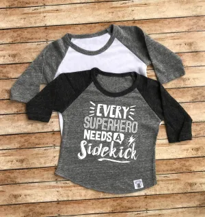 Triblend baby baseball shirt, every superhero needs a sidekick, big brother shirt, brother pregnancy announcement shirt