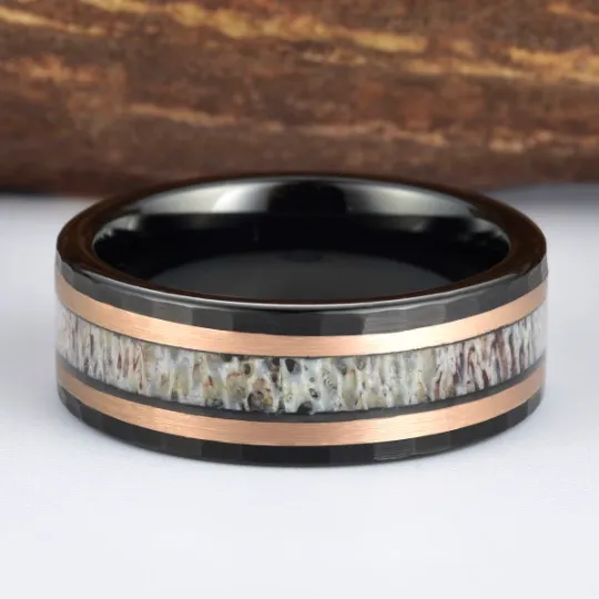 Tungsten Antler Rose Inlay Men's Wedding Band 8MM