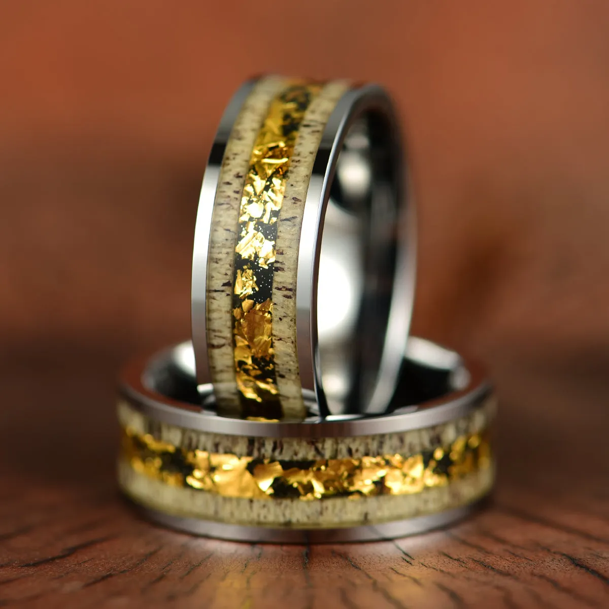 Tungsten Gold Leaf Antler Men's Wedding Band 8MM