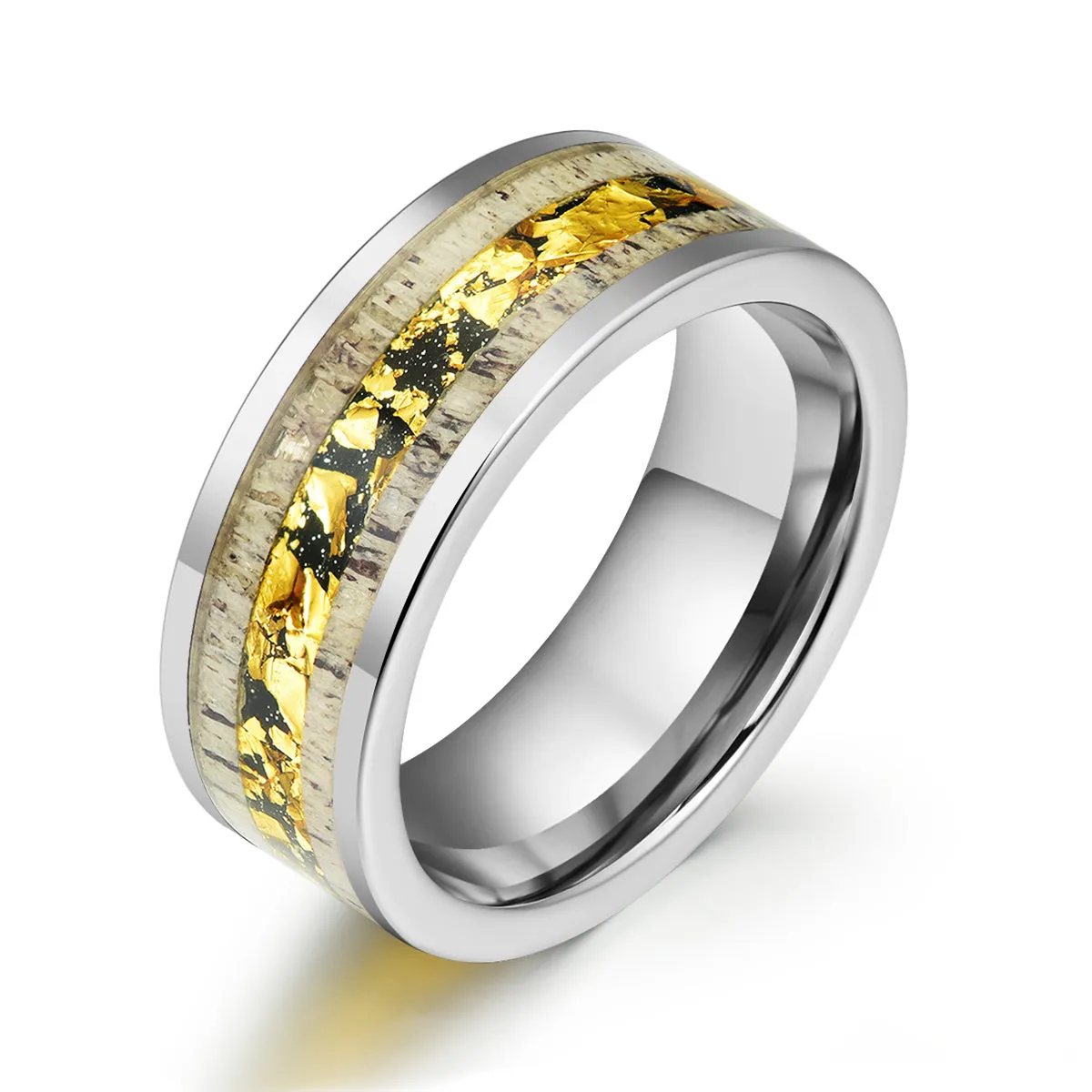 Tungsten Gold Leaf Antler Men's Wedding Band 8MM