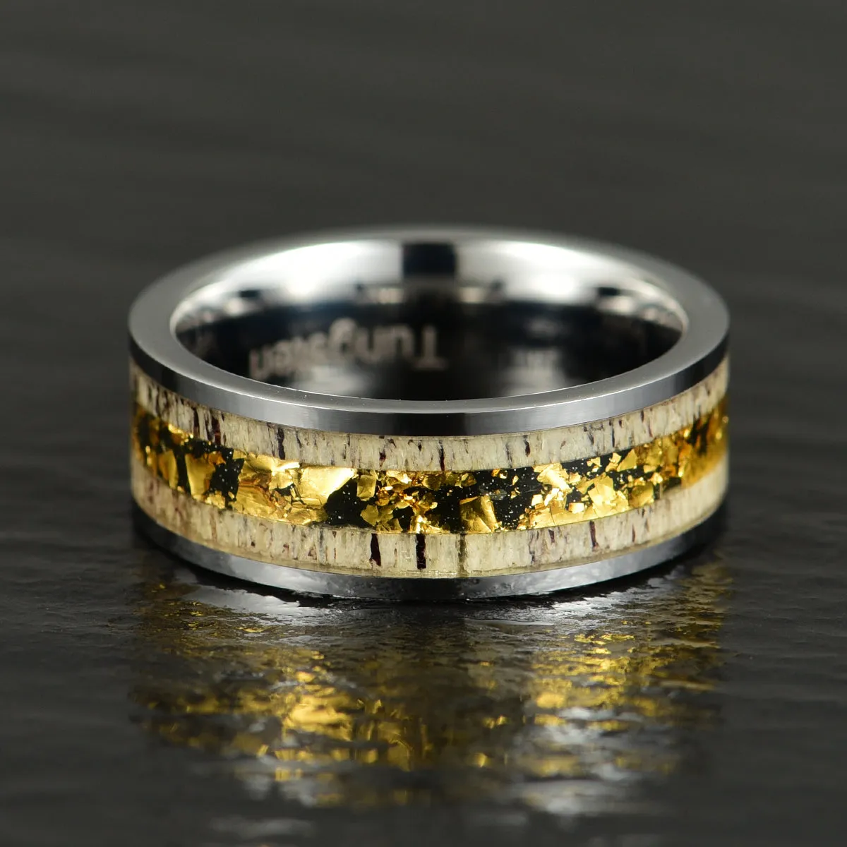 Tungsten Gold Leaf Antler Men's Wedding Band 8MM
