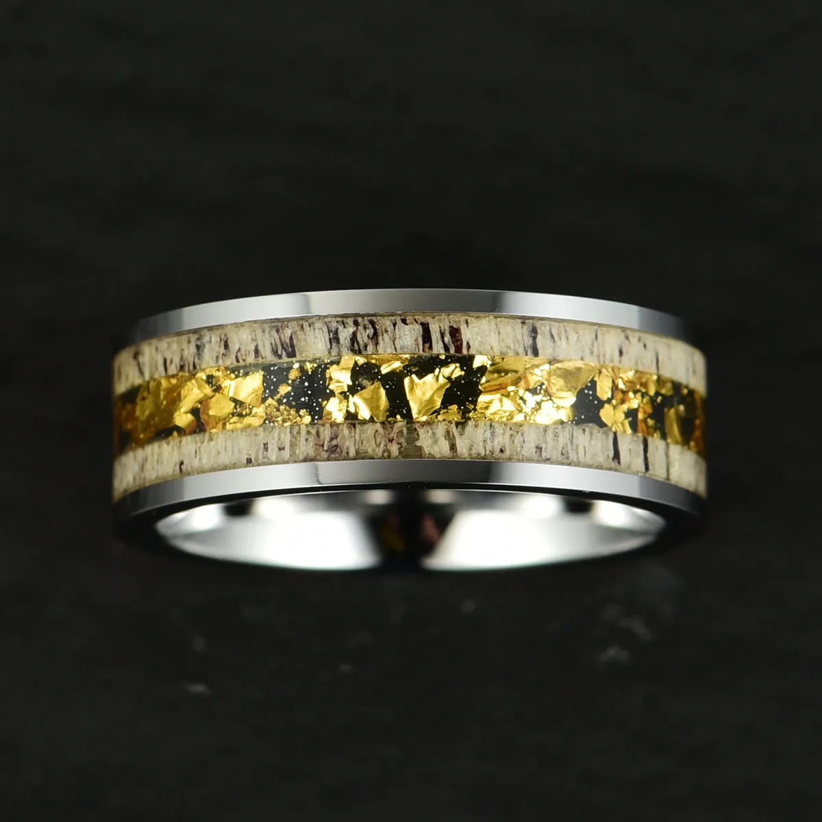 Tungsten Gold Leaf Antler Men's Wedding Band 8MM