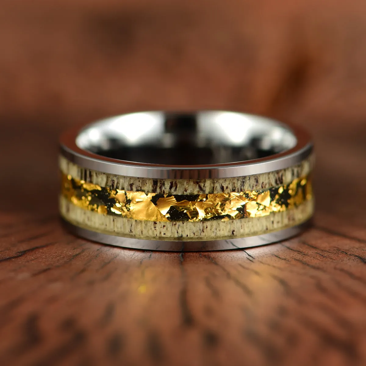 Tungsten Gold Leaf Antler Men's Wedding Band 8MM