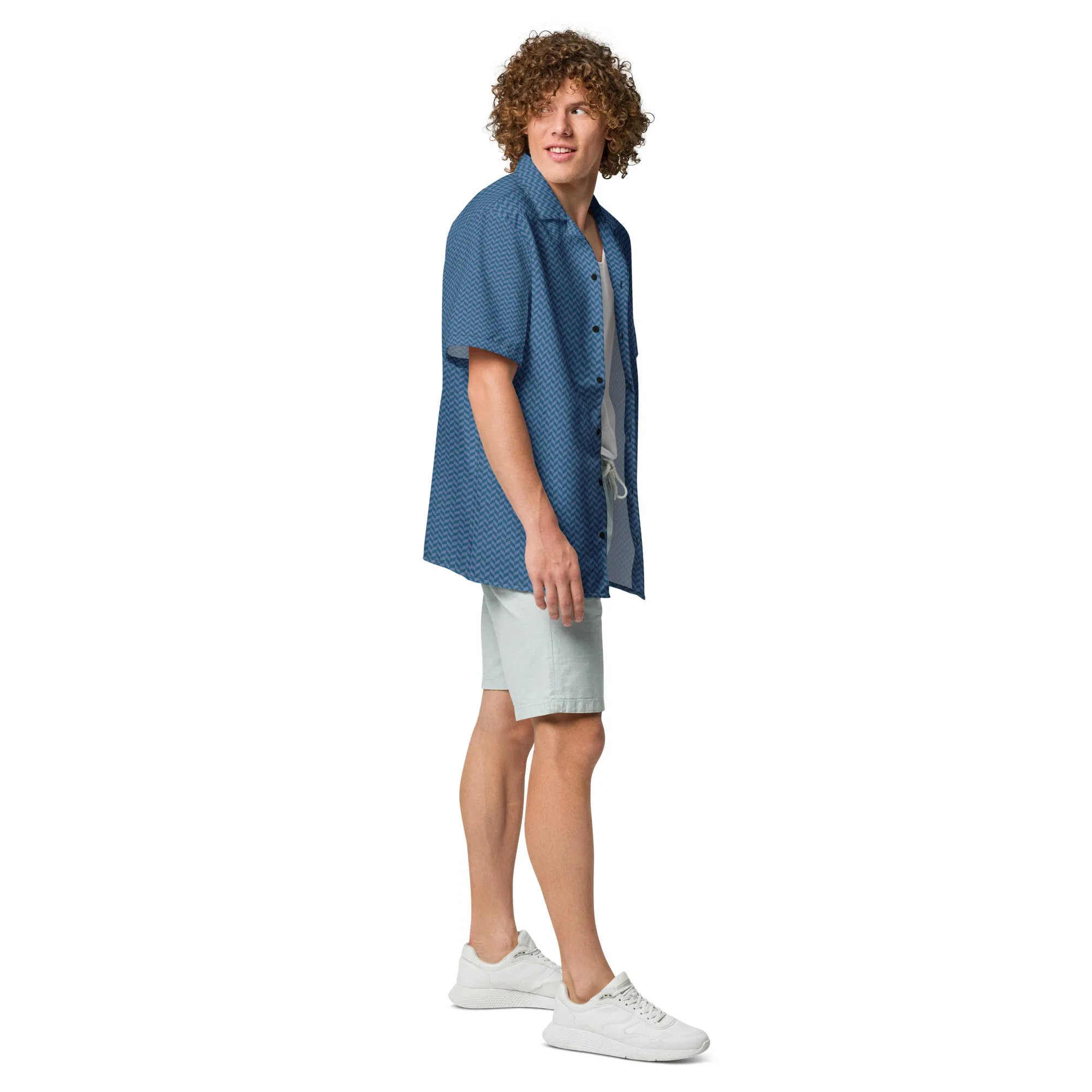 Unisex button shirt - Blue Herringbone