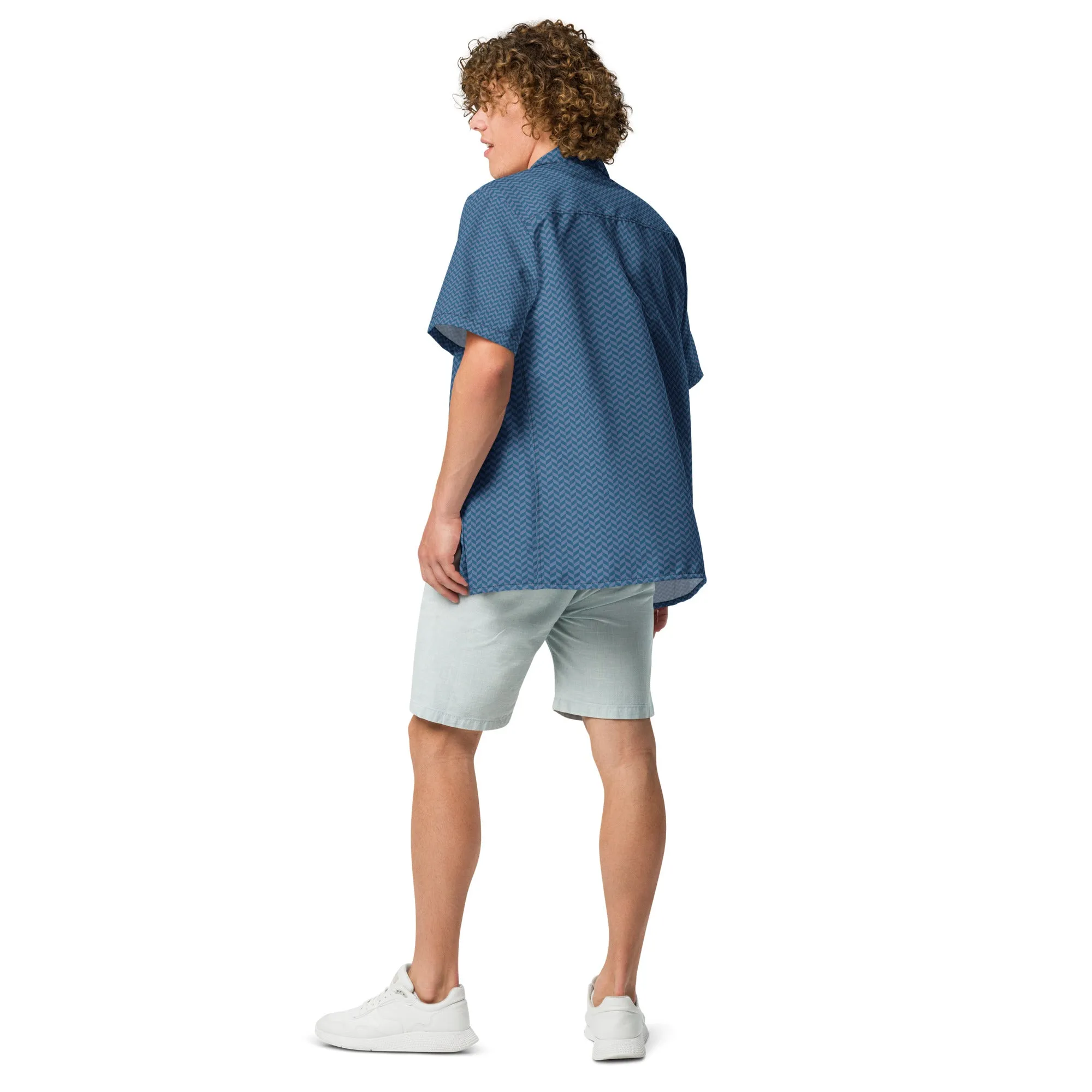 Unisex button shirt - Blue Herringbone