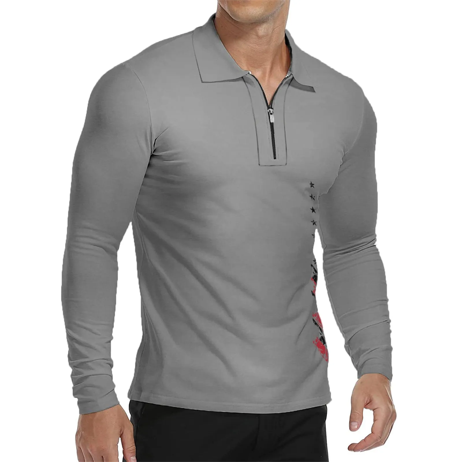 USA FLAG ZIPPER QUICK DRY GRAPHIC  LONG SLEEVE POLO SHIRT
