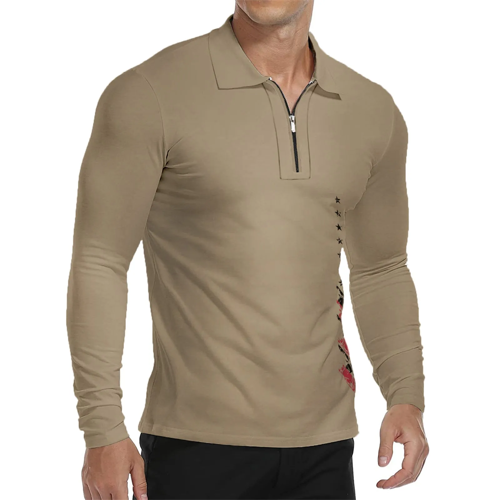 USA FLAG ZIPPER QUICK DRY GRAPHIC  LONG SLEEVE POLO SHIRT