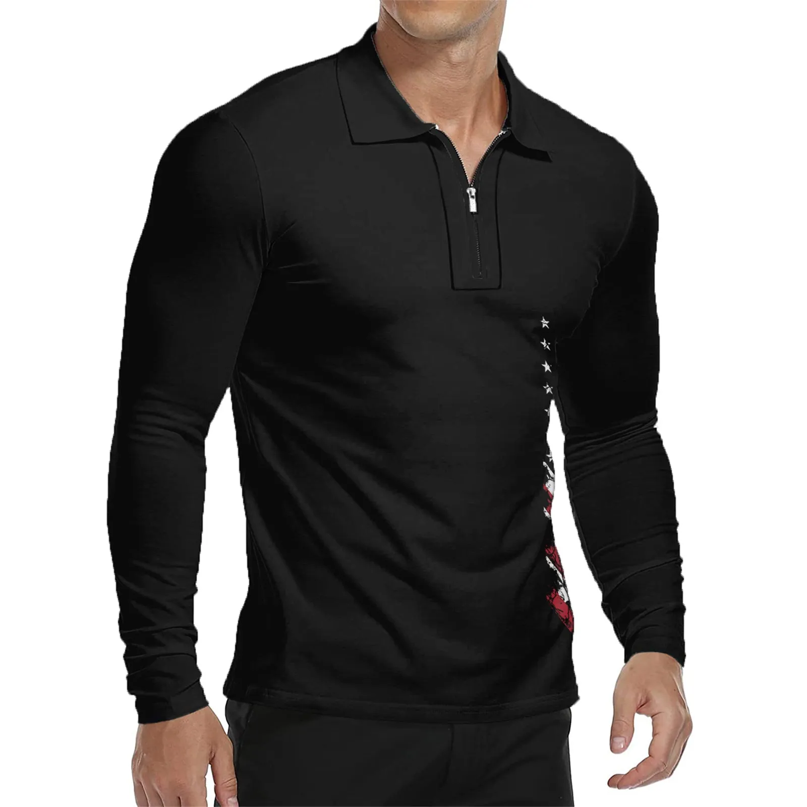 USA FLAG ZIPPER QUICK DRY GRAPHIC  LONG SLEEVE POLO SHIRT