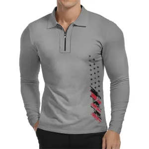 USA FLAG ZIPPER QUICK DRY GRAPHIC  LONG SLEEVE POLO SHIRT