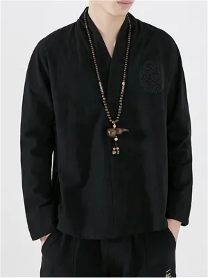 Vintage Asian Style Long Sleeves Linen Shirt