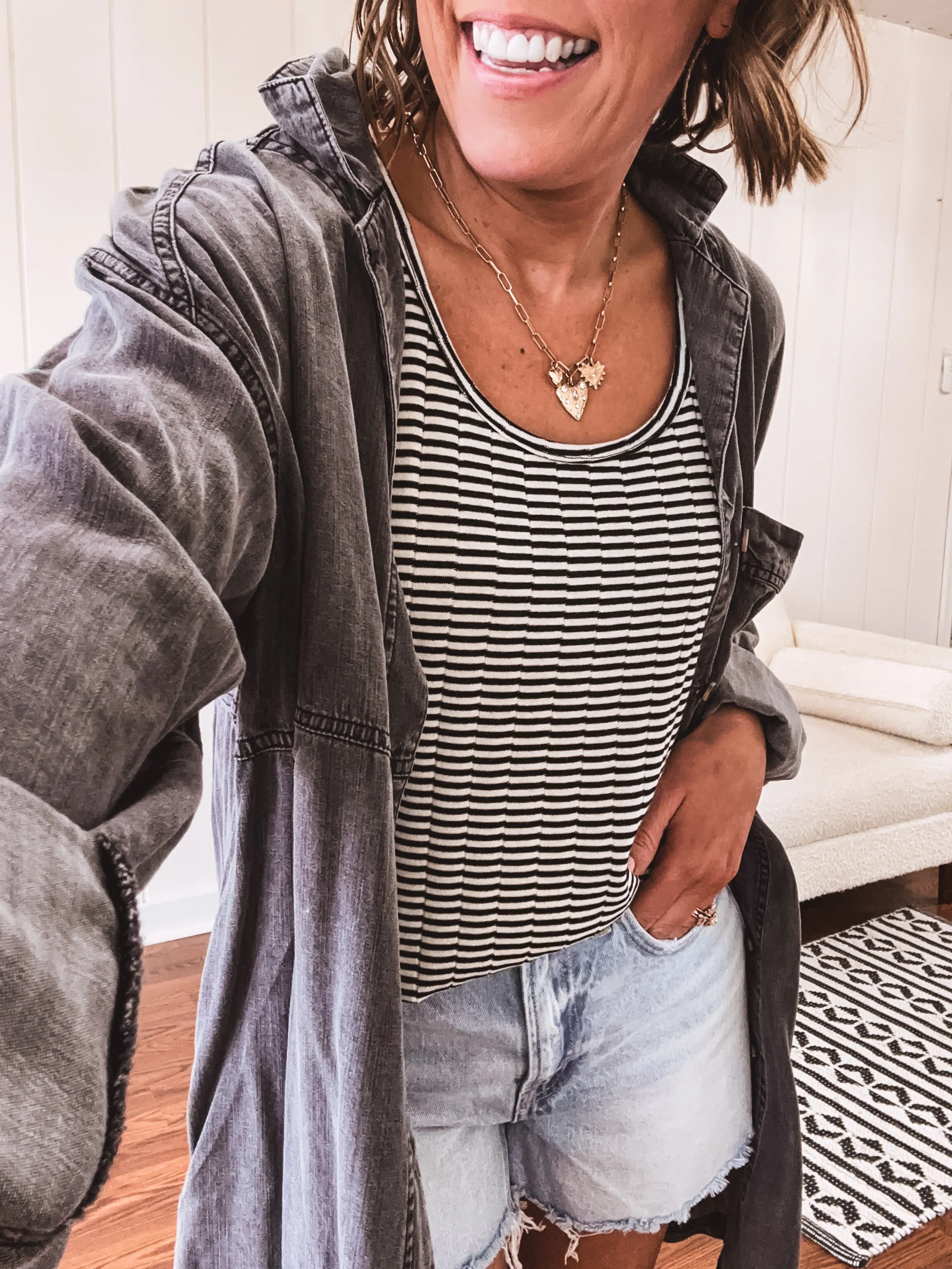 Washed Black Denim Button Down Dress