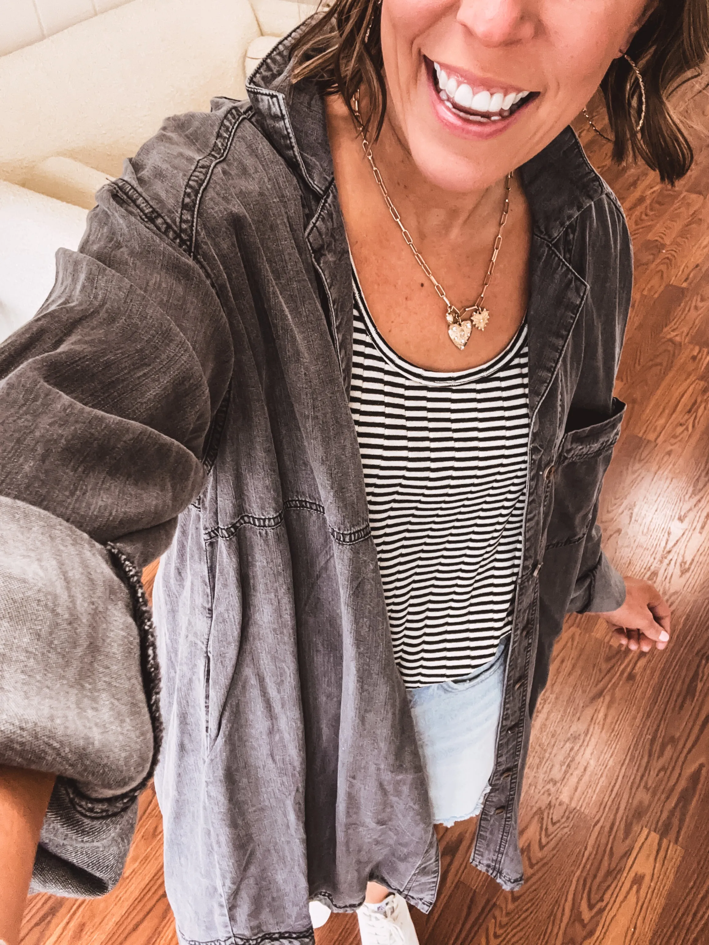Washed Black Denim Button Down Dress