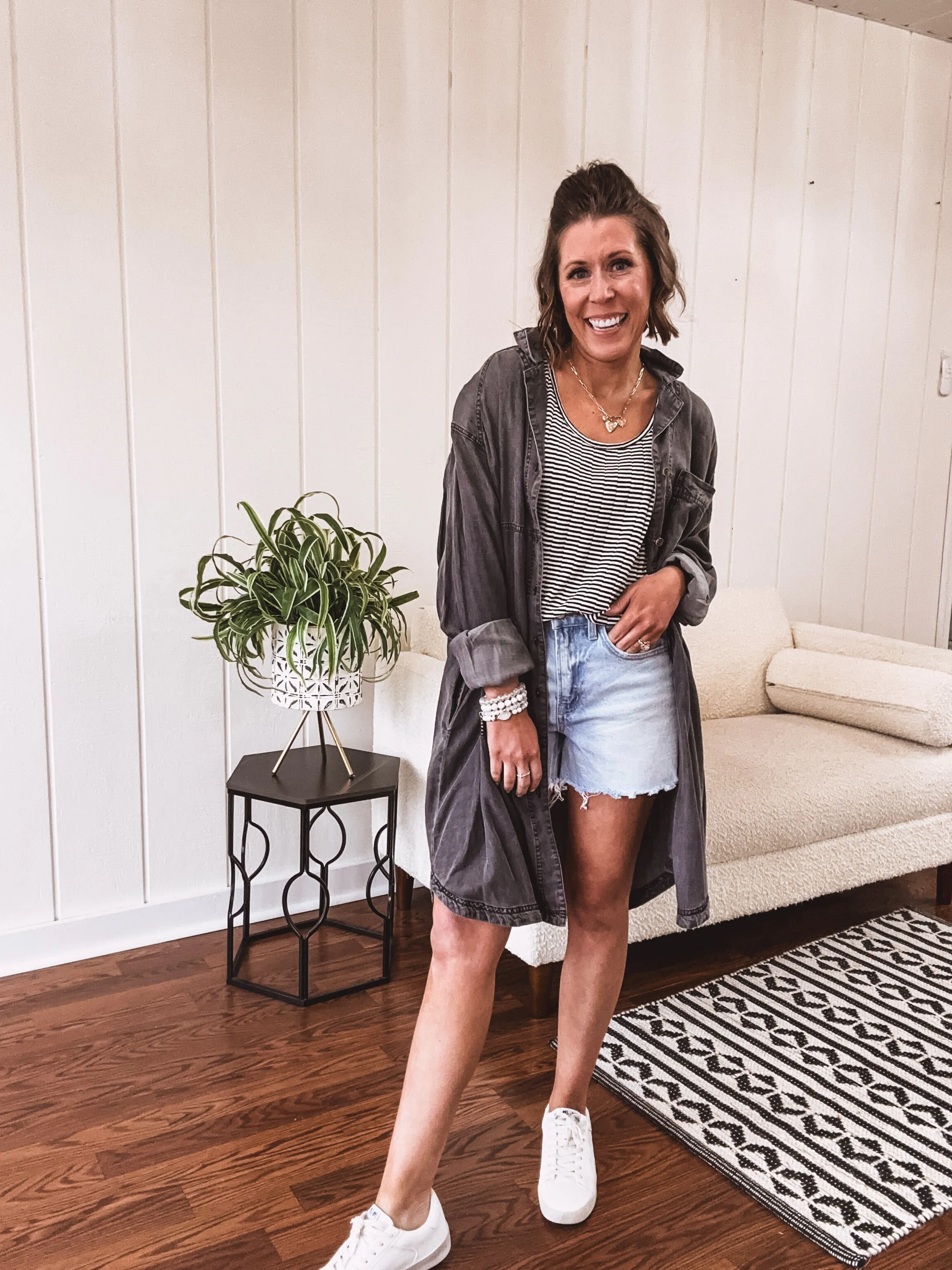 Washed Black Denim Button Down Dress