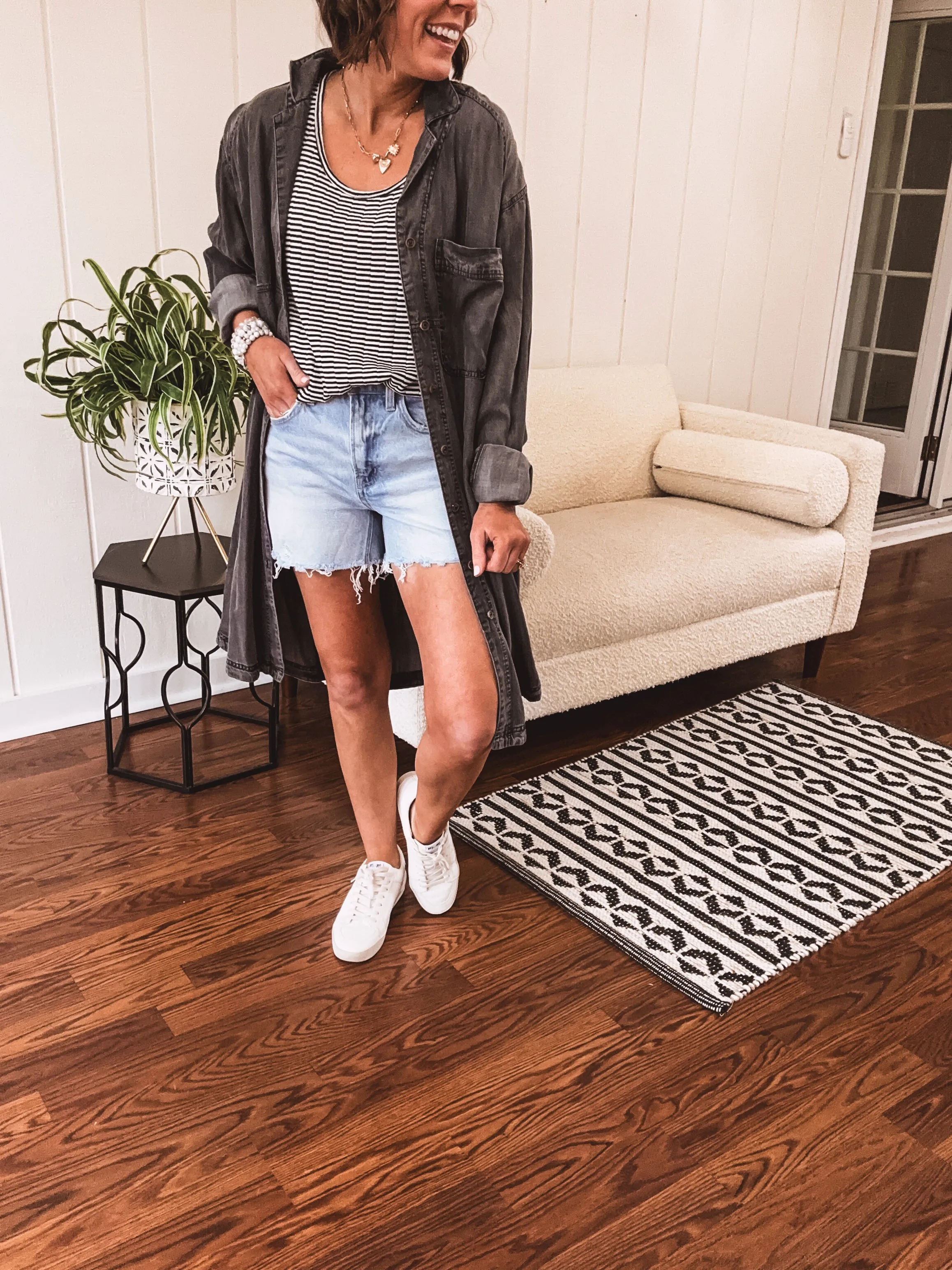 Washed Black Denim Button Down Dress