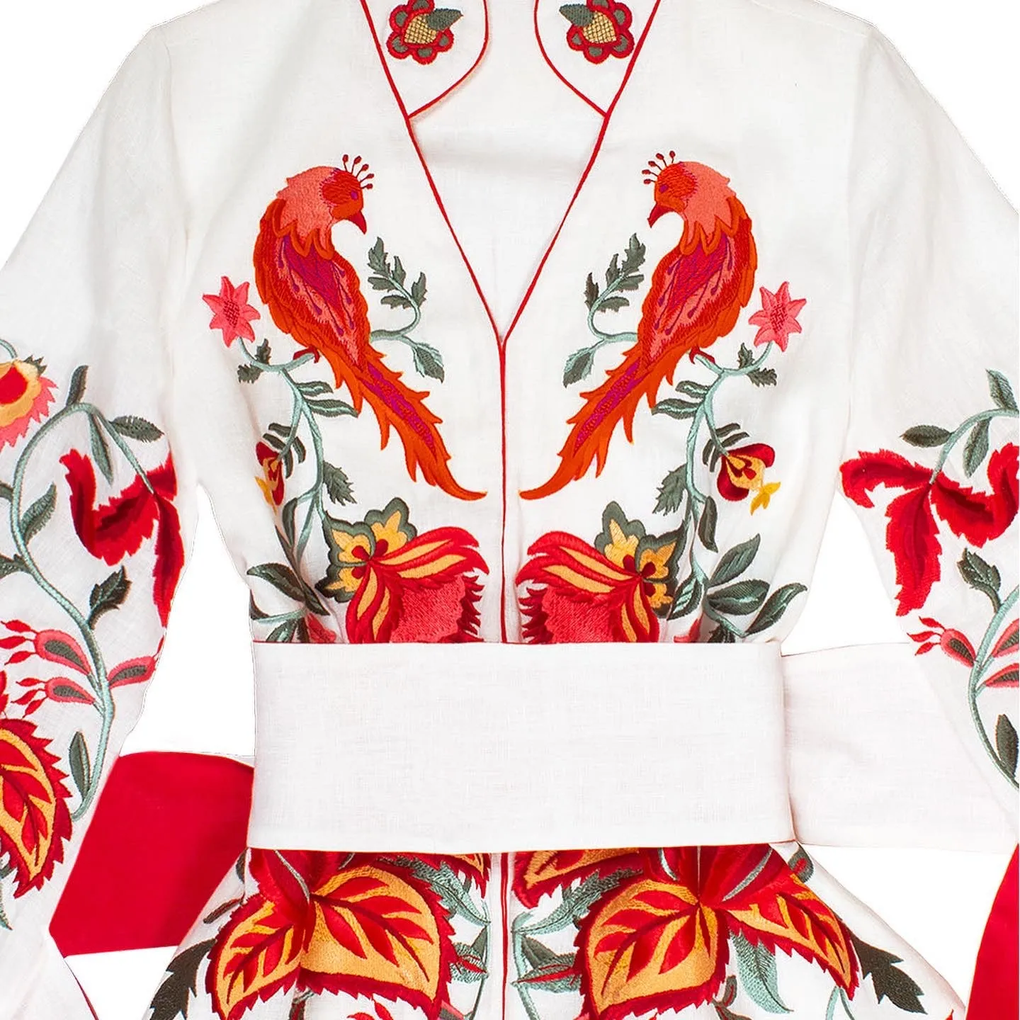 White Kaftan with embroidered flowers