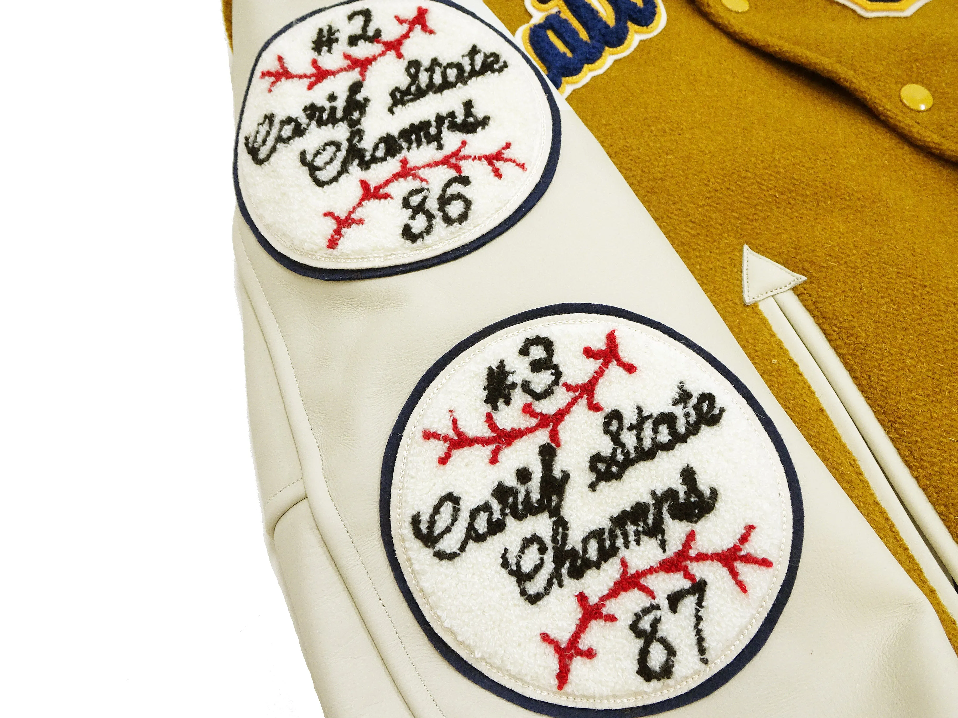 Whitesville Varsity Jacket Men's Letterman Jacket Melton x Leather Award Jacket WV15385 WV15385-156 Gold/Ivory
