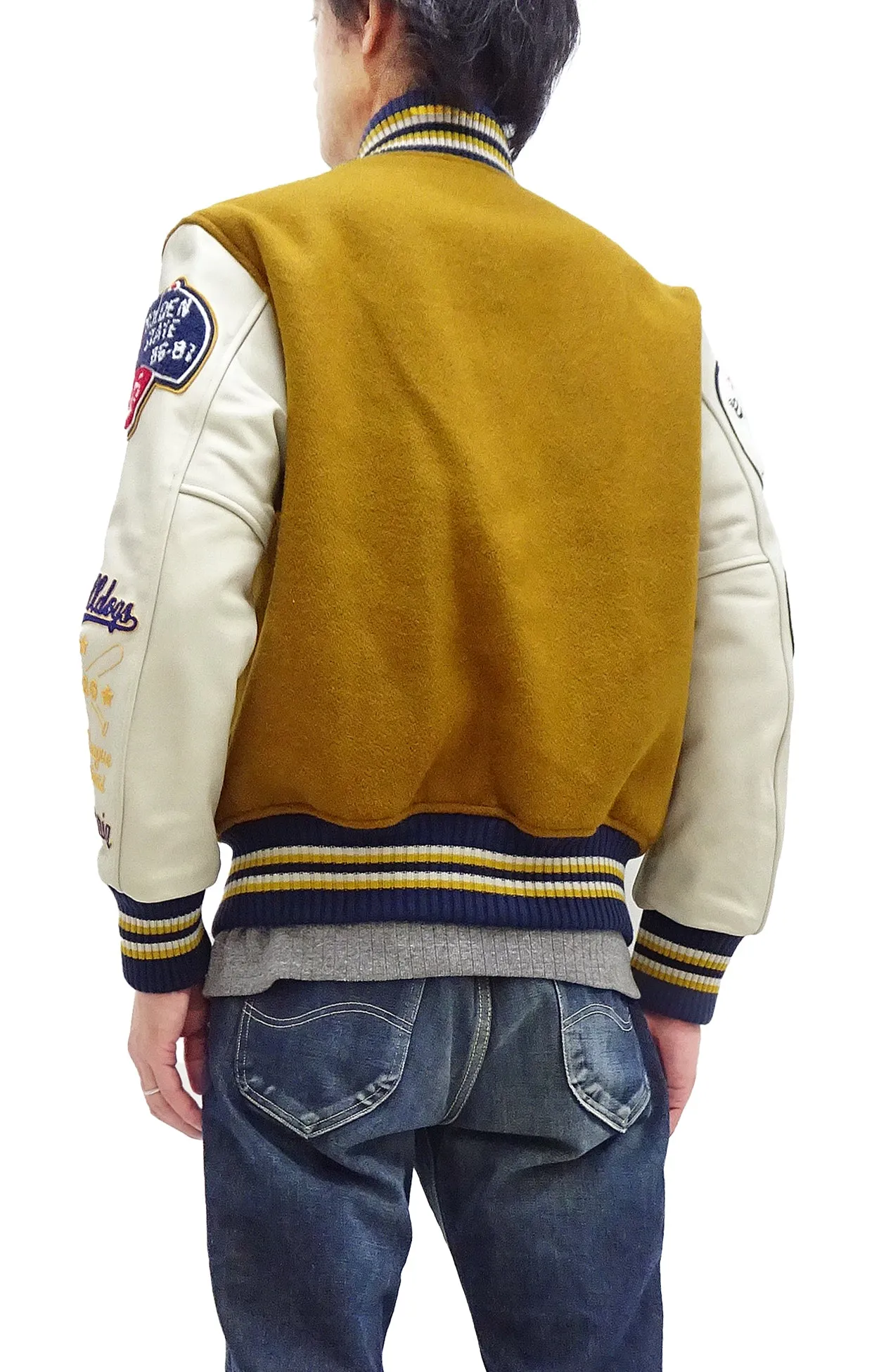 Whitesville Varsity Jacket Men's Letterman Jacket Melton x Leather Award Jacket WV15385 WV15385-156 Gold/Ivory