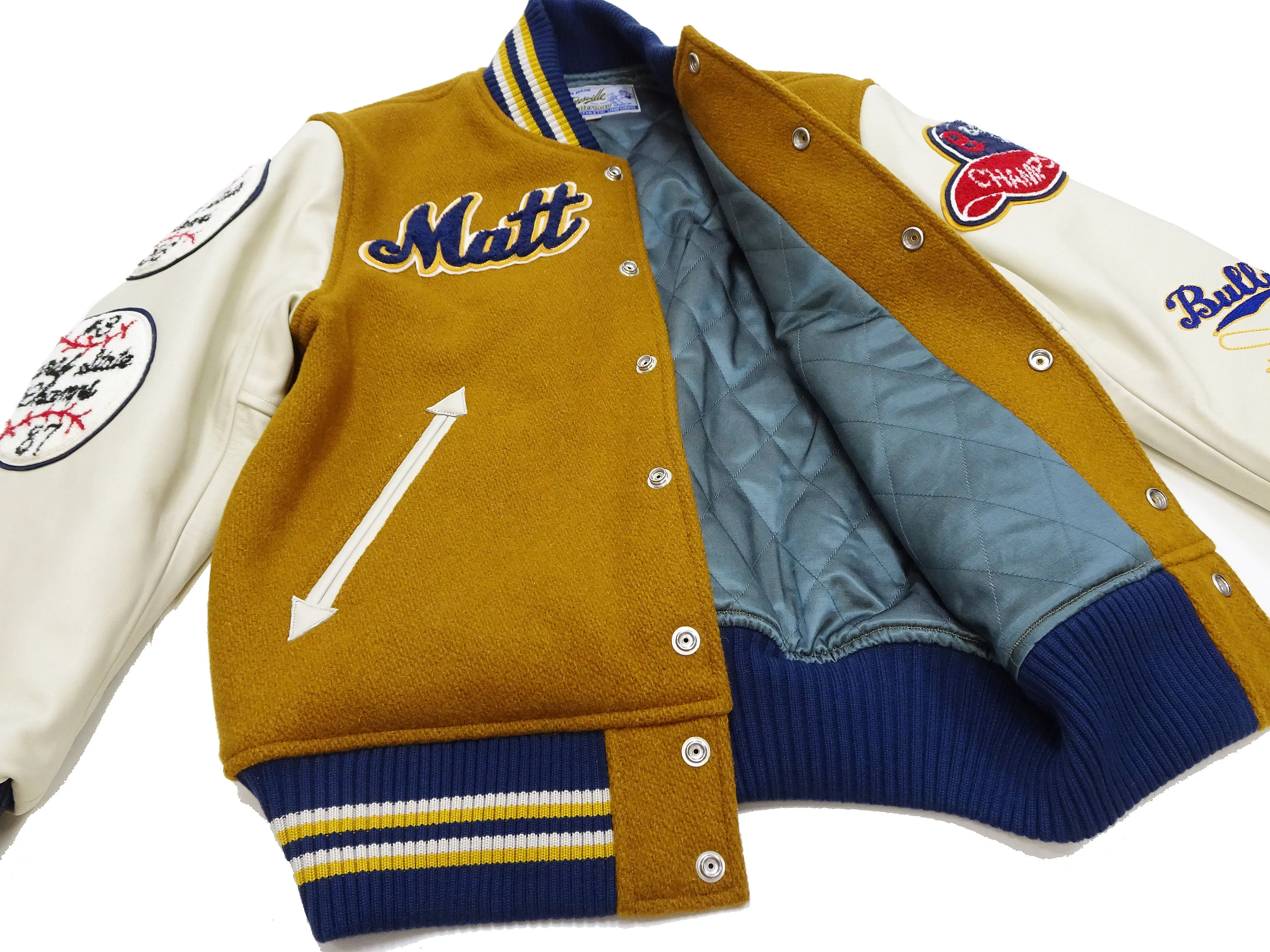Whitesville Varsity Jacket Men's Letterman Jacket Melton x Leather Award Jacket WV15385 WV15385-156 Gold/Ivory