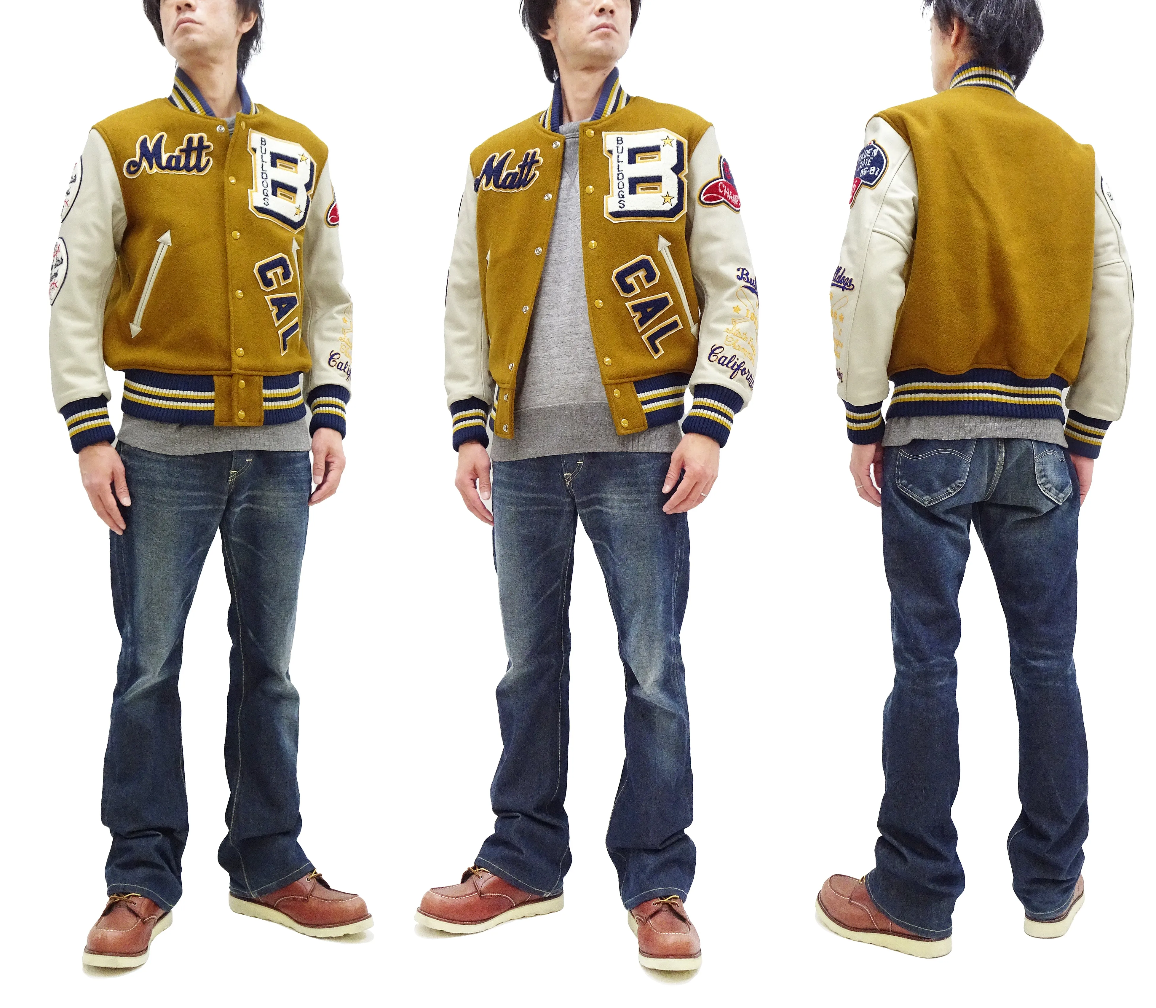 Whitesville Varsity Jacket Men's Letterman Jacket Melton x Leather Award Jacket WV15385 WV15385-156 Gold/Ivory