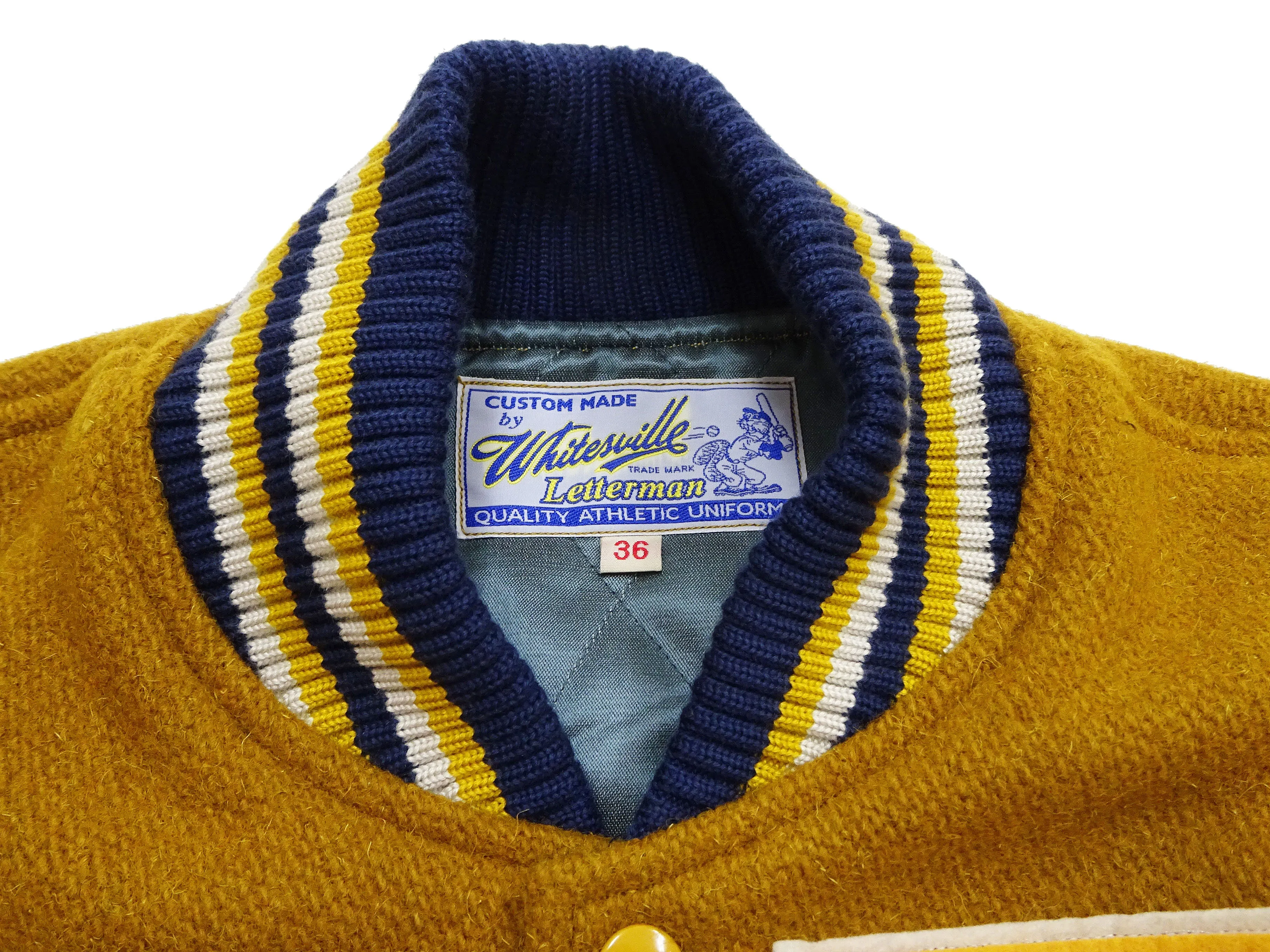Whitesville Varsity Jacket Men's Letterman Jacket Melton x Leather Award Jacket WV15385 WV15385-156 Gold/Ivory