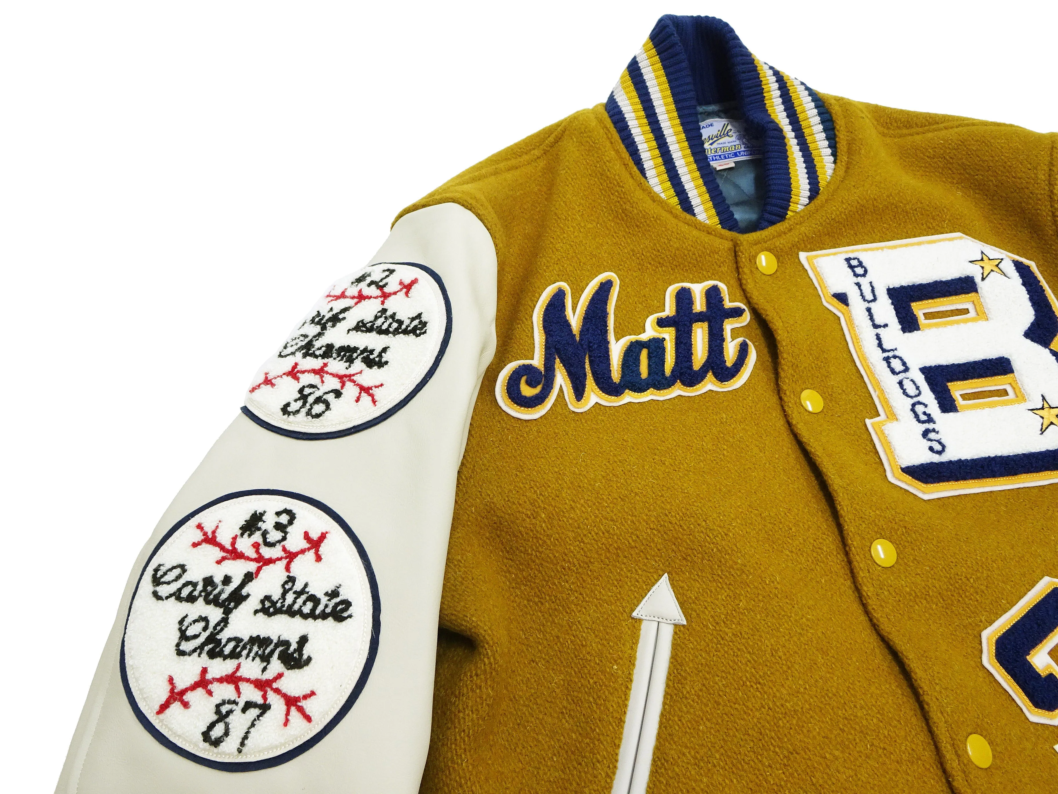 Whitesville Varsity Jacket Men's Letterman Jacket Melton x Leather Award Jacket WV15385 WV15385-156 Gold/Ivory
