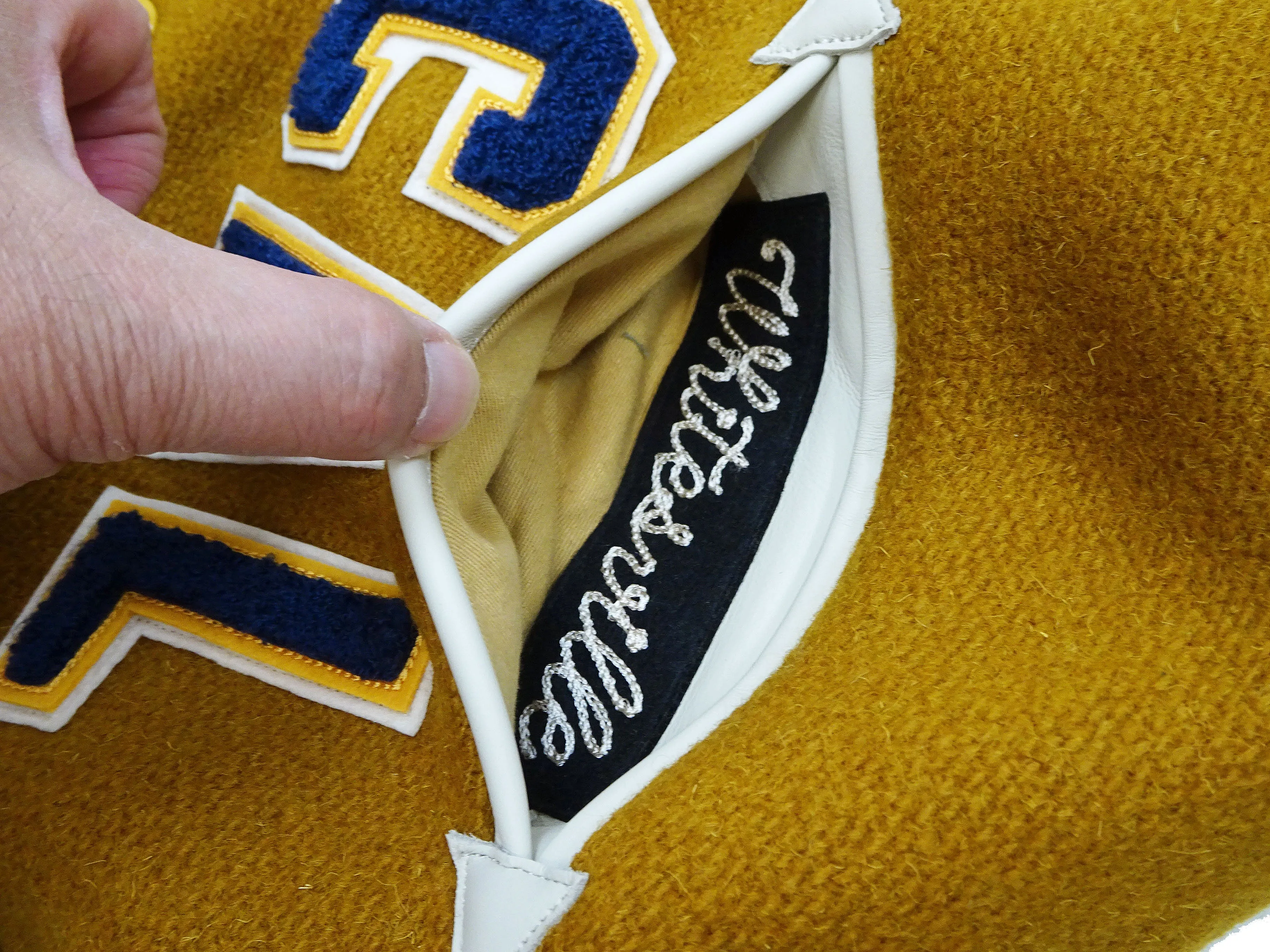 Whitesville Varsity Jacket Men's Letterman Jacket Melton x Leather Award Jacket WV15385 WV15385-156 Gold/Ivory