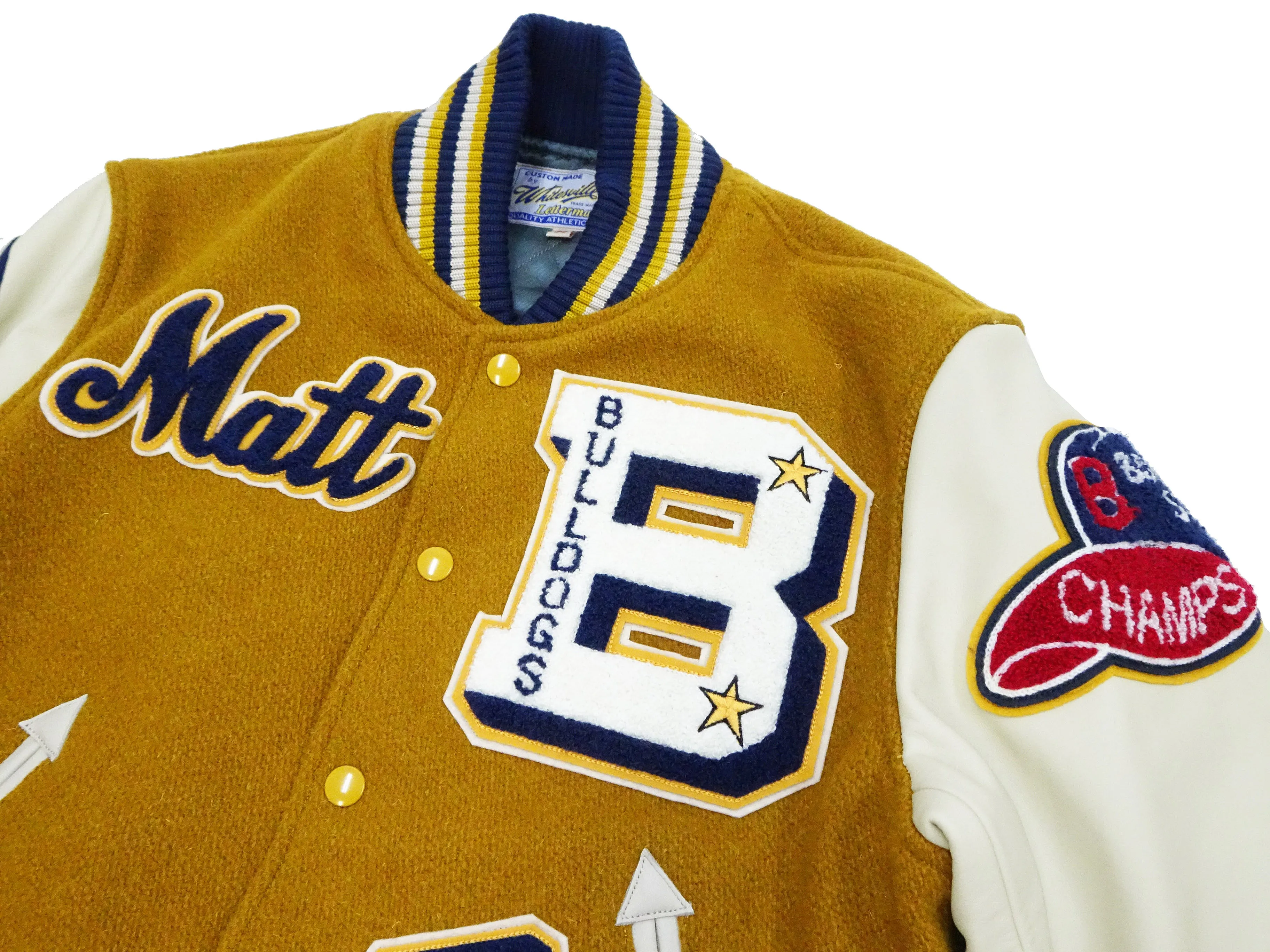 Whitesville Varsity Jacket Men's Letterman Jacket Melton x Leather Award Jacket WV15385 WV15385-156 Gold/Ivory