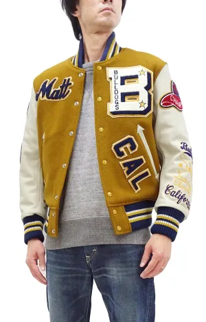 Whitesville Varsity Jacket Men's Letterman Jacket Melton x Leather Award Jacket WV15385 WV15385-156 Gold/Ivory