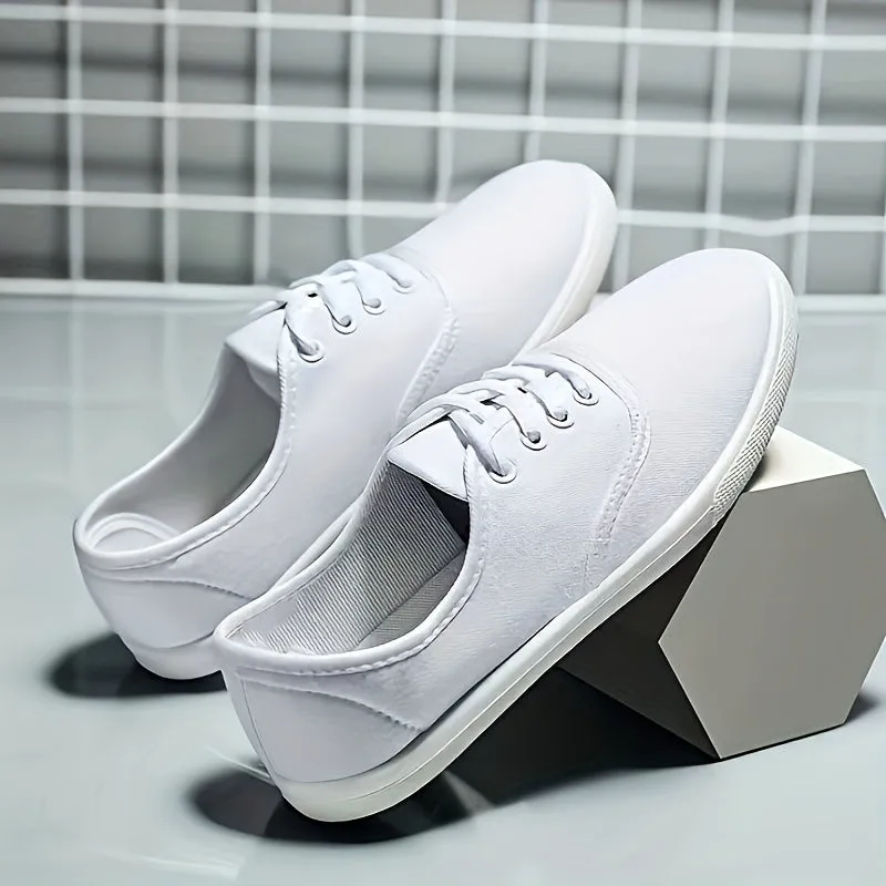 Womens Classic White Canvas Sneakers - Lightweight & Flexible with Durable Rubber Sole, Perfect for Casual, Sports & Running - Non-slip, Stylish Low Top Shoes