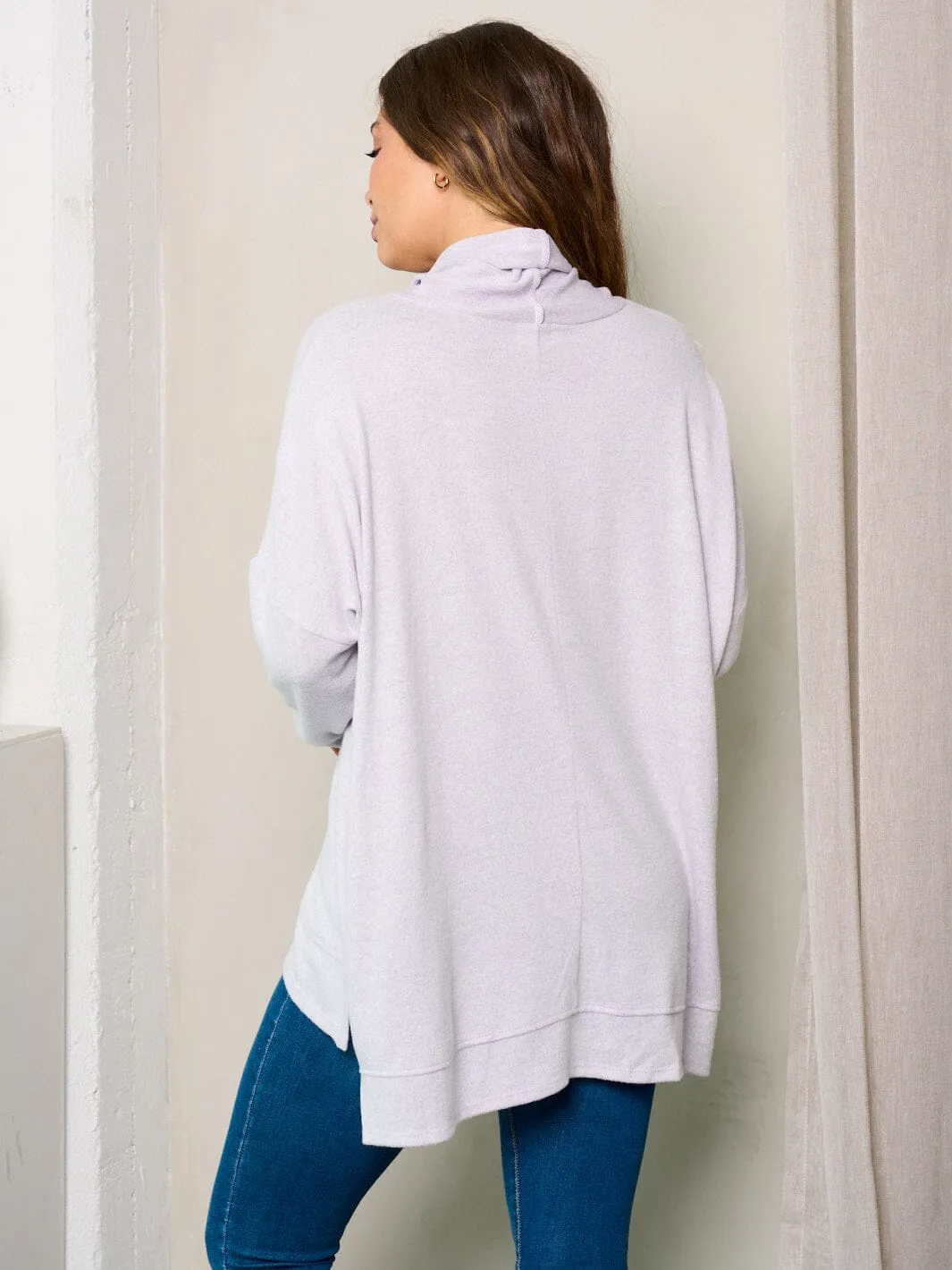 WOMEN'S LONG SLEEVE MOCK NECK HIGH-LOW TUNIC TOP