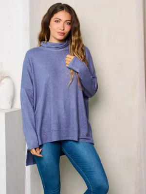 WOMEN'S LONG SLEEVE MOCK NECK HIGH-LOW TUNIC TOP