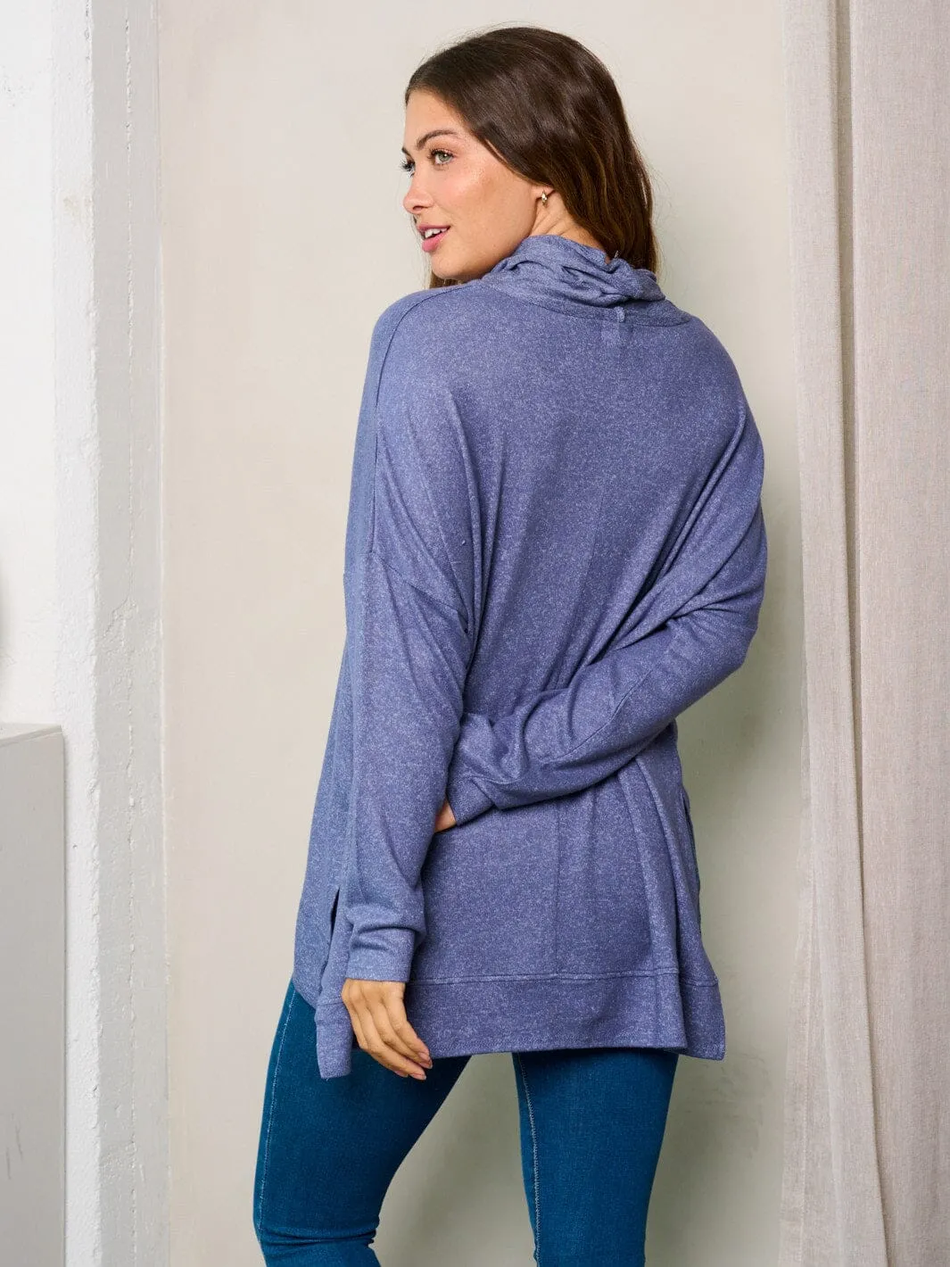 WOMEN'S LONG SLEEVE MOCK NECK HIGH-LOW TUNIC TOP