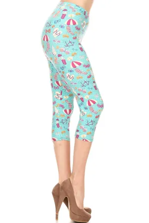 Women's Plus Summer Theme Vacation Printed Cropped Capri Leggings